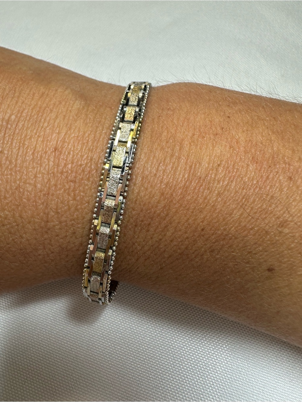 VTG Milor Italy 925 Sterling Silver Tri-Color Brick Link Bracelet 7.5" 15.8g⁠